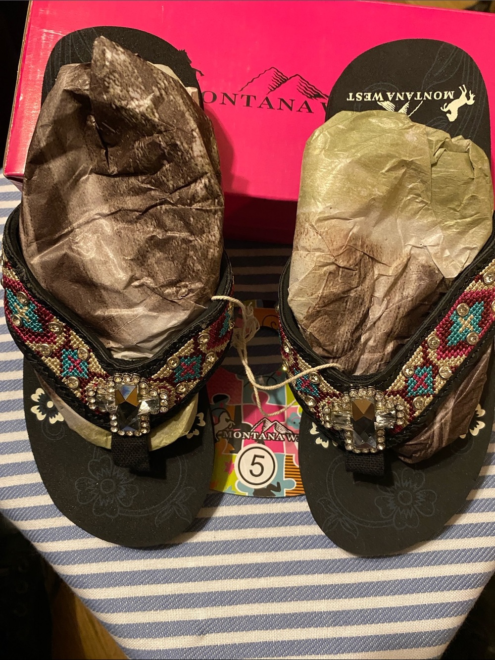 Montana West Black Flip Flop Sandals with Multicolor Beaded Straps